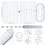 Peel and Stick Wallpaper Herringbone Striped Wallpaper 17.3"x393" White and Blue Wall Paper Boho Contact Paper Self Adhesive Removable Wallpapers Decorative for Bedroom Bathroom Cabinets Vinyl Roll