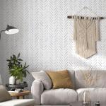 Peel and Stick Wallpaper Herringbone Striped Wallpaper 17.3"x393" White and Blue Wall Paper Boho Contact Paper Self Adhesive Removable Wallpapers Decorative for Bedroom Bathroom Cabinets Vinyl Roll