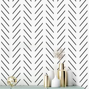 Erfoni Black and White Peel and Stick Wallpaper Modern Herringbone Contact Paper Bathroom 17.7inch x 236.2inch Geometric Removable Wallpaper Peel and Stick Backsplash Self Adhesive Contact Paper