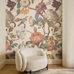 Zeeko Floral Peel and Stick Wallpaper Mural Beige Flower Wallpaper for Bedroom TV Background Large Wall Murals Wall Paintings Art Deco 98" H x 59" W (Covers 40 sq. ft.)