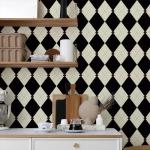 Simon&Siff Retro Peel and Stick Wallpaper Black and White Wallpaper Vintage Plaid British Geometric Wall Paper for Bathroom Kitchen Cabinet Contact Paper 17.3"x236"