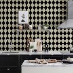 Simon&Siff Retro Peel and Stick Wallpaper Black and White Wallpaper Vintage Plaid British Geometric Wall Paper for Bathroom Kitchen Cabinet Contact Paper 17.3"x236"