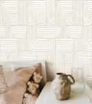 Lativo Modern Peel and Stick Wallpaper Boho Contact Paper for Cabinets Drawers Beige and White Striped Geometric Self Adhesive Wallpaper for Bedroom Bathroom Wall Decor Neutral Vinyl 17.3inW 393inL