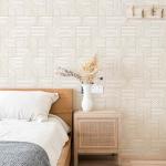 Lativo Modern Peel and Stick Wallpaper Boho Contact Paper for Cabinets Drawers Beige and White Striped Geometric Self Adhesive Wallpaper for Bedroom Bathroom Wall Decor Neutral Vinyl 17.3inW 393inL