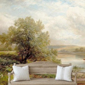 IDEA4WALL Removable Wall Sticker/Wall Mural Pastel Scenic Forest Tree Valley Nature Wilderness Illustrations Fine Art Farmhouse/Country Landscape for Living Room, Bedroom, Office - 100"x144"