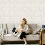 Lativo Modern Peel and Stick Wallpaper Boho Contact Paper for Cabinets Drawers Beige and White Striped Geometric Self Adhesive Wallpaper for Bedroom Bathroom Wall Decor Neutral Vinyl 17.3inW 393inL