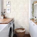 Lativo Modern Peel and Stick Wallpaper Boho Contact Paper for Cabinets Drawers Beige and White Striped Geometric Self Adhesive Wallpaper for Bedroom Bathroom Wall Decor Neutral Vinyl 17.3inW 393inL