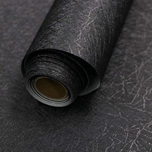 Abyssaly Black Silk Wallpaper Peel and Stick 15.7" X 984.2" Embossed Self Adhesive Black Contact Paper Removable Kitchen Vinyl Textured Wall Paper Cabinet Furniture Shelf Liner