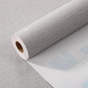 Haimin Grasscloth Wallpaper Peel and Stick 20.9in X 393in Fabric Contact Paper Wall Paper Textured Wallpaper Horizontal Stripes Look Self-Adhesive Thick Vinyl Embossed (Grey White)