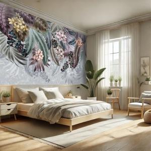 AMUGISH Exquisite Tropical Floral Wall Mural Wallpaper | Peel and Stick | Elegant Nature Scene for Living Room, Bedroom, Kitchen, Nursery - 84''W x 61''H Peel and Stick