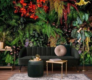 Jdayda Green Leaf Wallpaper Mural Tropical Botanical Leaves Wall Murals for Bedroom Living Room (Not Self-Adhesive)