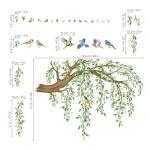 decalmile Large Hanging Vine Wall Decals Tree Branch Green Leaf Flower Birds Wall Stickers Living Room Tv Background Bedroom Wall Decor