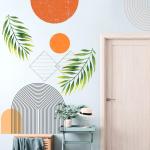 VePret Boho Mid-Century Modern Wall Decals Peel and Stick, Large Archs Sun Vinyl Wall Stickers, Removable Leaves Plants Home Decor Art for Bedroom Living Room Classroom Office