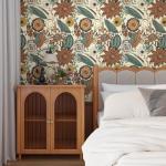 Boho Wallpaper Peel and Stick,Vintage Floral Contact Paper 17.5" x 118", Retro Botanical Flowers Wall Paper Self Adhesive Removable Waterproof for Walls Shelves Cabinet Table (Beige,Brown, Blue)