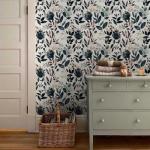 MuralPeel Dark Blue/Yellow Leaf Floral Peel and Stick Wallpaper Vintage Easy Peel Off Self Adhesive Removable Stick on Wall Paper for Kitchen Cabinet Renter Friendly