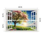 Fake Window Wall Mural Green Flowers Tree Art Poster Faux Window Wall Sticker for Office Home Room Decor, Peel and Stick Wall Decals 48" x 32" Set of 2 Sheets
