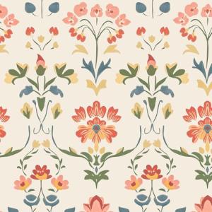 VOLEAAR Extra Long Vintage Floral Wallpaper Beige, 17.5In x 393In Self-Adhesive Removable Boho Contact Paper for Nursery, Bedroom, Bathroom, Cubicle, Modern Waterproof Wall Decor for Office Spaces