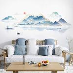 ROFARSO 78.7'' x 28.3'' Huge Chinese Style Vast Mountains and Rivers Wall Stickers Vinyl Removable Large Wall Decals Art Decorations Decor for Bedroom Living Room Office Study Room Murals