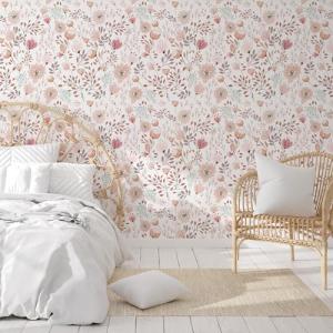 Peel and Stick Boho Pink Floral Peel Stick Wallpaper Contact Paper Removable Self Adhesive Wallpaper for Walls Bedroom Home Decoration Vinyl Rolls 17.7''x118.1''