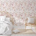 Peel and Stick Boho Pink Floral Peel Stick Wallpaper Contact Paper Removable Self Adhesive Wallpaper for Walls Bedroom Home Decoration Vinyl Rolls 17.7''x118.1''