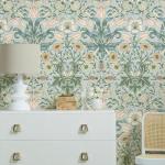 HueBurst 17.3"x118" Peel and Stick Wallpaper Floral Contact Paper Blue Background Pink Pomegranate Flower Wallpaper Self Adhesive Wall Paper Removable Modern Wallpaper for Living Room Funiture Decor