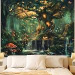 Apdidl Forest Wall Tapestry for Bedroom, Nature Green Tree of Life Tapestries Wall Hanging, Fairy Tales Magical Landscape Backdrop Mural for Living Room Dorm Decor (60"X79")