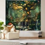Apdidl Forest Wall Tapestry for Bedroom, Nature Green Tree of Life Tapestries Wall Hanging, Fairy Tales Magical Landscape Backdrop Mural for Living Room Dorm Decor (60"X79")