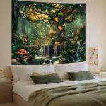 Apdidl Forest Wall Tapestry for Bedroom, Nature Green Tree of Life Tapestries Wall Hanging, Fairy Tales Magical Landscape Backdrop Mural for Living Room Dorm Decor (60"X79")