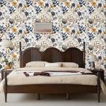MAGAFA Floral Peel and Stick Wallpaper Navy Blue Gray Leaf Gold Self Adhesive Removable Floral Wallpaper for Bedroom Renter Friendly Contact Paper for Bedroom Bathroom Walls Shelf Liner 17.71"x118.1"
