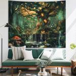 Apdidl Forest Wall Tapestry for Bedroom, Nature Green Tree of Life Tapestries Wall Hanging, Fairy Tales Magical Landscape Backdrop Mural for Living Room Dorm Decor (60"X79")