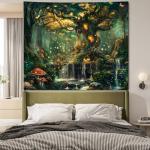 Apdidl Forest Wall Tapestry for Bedroom, Nature Green Tree of Life Tapestries Wall Hanging, Fairy Tales Magical Landscape Backdrop Mural for Living Room Dorm Decor (60"X79")