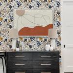 MAGAFA Floral Peel and Stick Wallpaper Navy Blue Gray Leaf Gold Self Adhesive Removable Floral Wallpaper for Bedroom Renter Friendly Contact Paper for Bedroom Bathroom Walls Shelf Liner 17.71"x118.1"