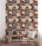 HAOKHOME Boho Peel and Stick Wallpaper Floral Wall Paper Removable for Bedroom Navy/Pink/Orange Contact Paper 17.7in x 9.8ft