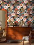 HAOKHOME Boho Peel and Stick Wallpaper Floral Wall Paper Removable for Bedroom Navy/Pink/Orange Contact Paper 17.7in x 9.8ft