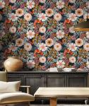 HAOKHOME Boho Peel and Stick Wallpaper Floral Wall Paper Removable for Bedroom Navy/Pink/Orange Contact Paper 17.7in x 9.8ft
