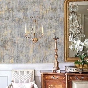 Zeeko Textured Wallpaper Vintage 17.3"x 473" Distressed Metallic Grey/White/Gold Vintage Metallic Wallpaper Modern Non Woven (Non-Pasted) Industrial Style Need Adhesive Modern & Traditional Style