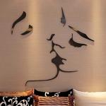 3D Lover Kiss Acrylic Mirror Wall Stickers Decorations for Living Room,Acrylic Lovers Kissing Wall Art Murals for Sofa TV Background Living Room Decor