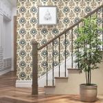 BOKEBEVE Floral Contact Paper,Boho Wallpaper Peel and Stick,Removable Wall Paper for Countertop Cabinet Walls Renter Friendly Beige 17.5 x 393.5In