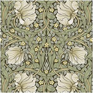HAOKHOME Vintage Floral Wallpaper Peel and Stick Botanical Sage Green/Yellow Wall Murals Home Kitchen Bedroom Decor by William Morris 17.3in x 9.8ft
