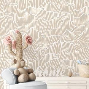 Guvana Beige Peel and Stick Wallpaper Boho Beige and White Contact Paper Modern Striped Self Adhesive Waterproof Wall Paper for Bathroom Bedroom Decor Removable Temporary Rv Wallpaper Roll 17.3"×394"