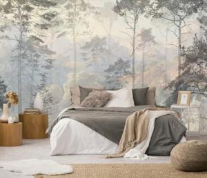 Toolhom Hazy Forest Wall Mural, Abstract Nature Landscape Wallpaper, Background Wall Decoration Patterns（Non-self-Adhesive）
