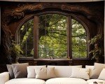QGHOT Window Tapestry, Outdoor Forest Tapestry Wall Hanging Rustic Country Backdrop Oversized Nature Landscape Wall Mural Tapestry for Office Bedroom Living Room Wall Art Decor (90.6"x70.9")