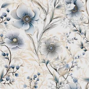 BEETAL Silver Floral Grey/Blue/White Poppy Flowers Peel and Stick Wallpaper Easy Peel Off Contact Paper Stick on Adhesive Wall Paper for Bathroom Waterproof Renter Friendly