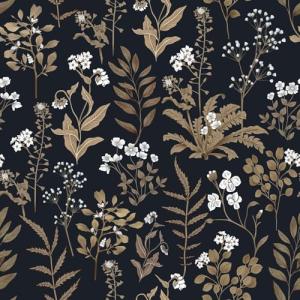 Abyssaly Black Floral Peel and Stick Wallpaper Boho Vintage Gold Leaf Contact Paper Removable Self Adhesive Moody Botanical Vinyl Wrap for Bedroom Bathroom Shelf Cabinet DIY Decor 17.3" x 393.7"