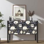 Boho White Gold Floral Wallpaper Peel and Stick Dark Blue Leaf Contact Paper 17.5" x 118" Vinyl Waterproof Self Adhesive Vintage Botanical Wall Mural for Cabinet Drawer Walls Bathroom(Navy,White,Gold)