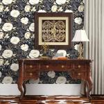 Boho White Gold Floral Wallpaper Peel and Stick Dark Blue Leaf Contact Paper 17.5" x 118" Vinyl Waterproof Self Adhesive Vintage Botanical Wall Mural for Cabinet Drawer Walls Bathroom(Navy,White,Gold)