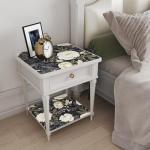 Boho White Gold Floral Wallpaper Peel and Stick Dark Blue Leaf Contact Paper 17.5" x 118" Vinyl Waterproof Self Adhesive Vintage Botanical Wall Mural for Cabinet Drawer Walls Bathroom(Navy,White,Gold)