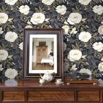 Boho White Gold Floral Wallpaper Peel and Stick Dark Blue Leaf Contact Paper 17.5" x 118" Vinyl Waterproof Self Adhesive Vintage Botanical Wall Mural for Cabinet Drawer Walls Bathroom(Navy,White,Gold)
