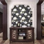 Boho White Gold Floral Wallpaper Peel and Stick Dark Blue Leaf Contact Paper 17.5" x 118" Vinyl Waterproof Self Adhesive Vintage Botanical Wall Mural for Cabinet Drawer Walls Bathroom(Navy,White,Gold)