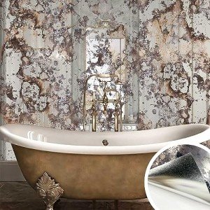 LiveInUrban Antique Foxed Silver Rusts Vintage Chrome Reflective Wallpaper, Peel and Stick Contact Paper, Grunge Texture Wall Mural for Home Decor, 22.83"x 59.06"